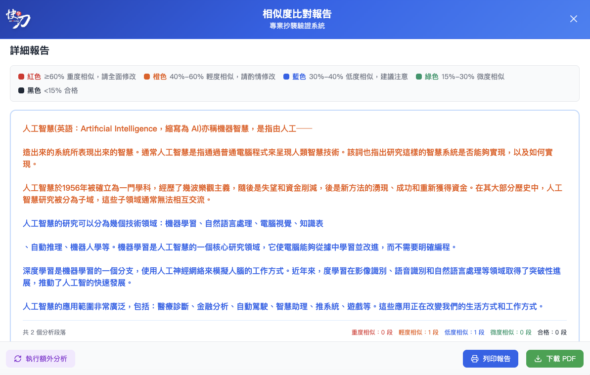 詳細報告 - 色彩標示相似段落